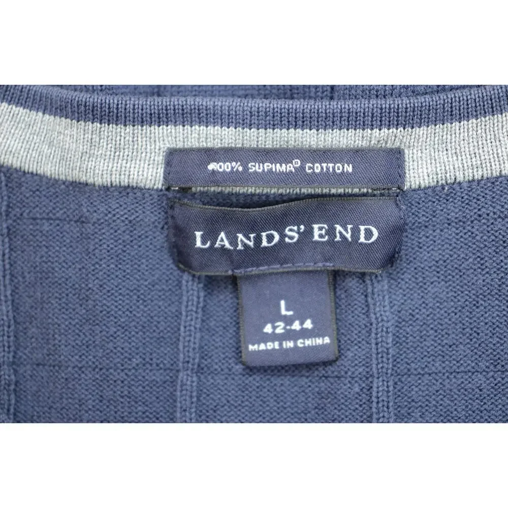 Lands End Sweater Mens Size L (42-44) Navy Blue 100% Supima Cotton Crew Neck